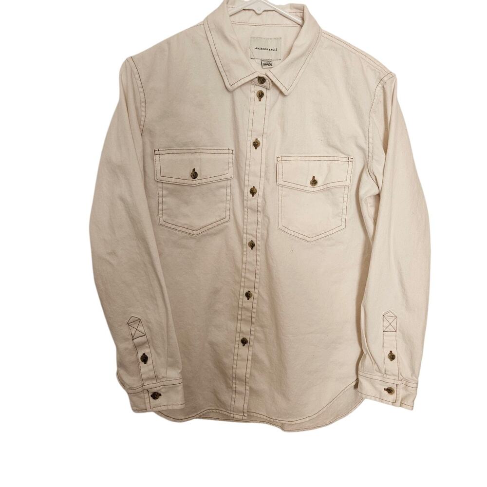 American Eagle Shacket Womens Size XS Oversized Cream Relaxed Boyfriend Fit